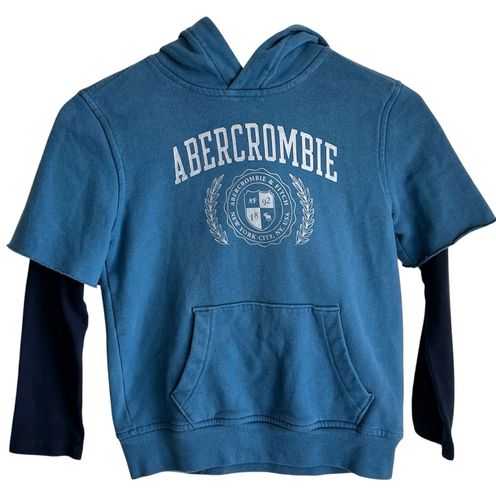 Abercrombie Kids Blue Graphic Hoodie Navy Sleeves Boys Size 7-8
